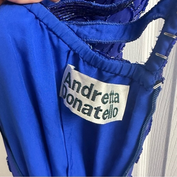 Vintage Prom Dress Formal Long Silk Beaded Open Back Blue Leg Slit Event Small - Picture 7 of 9